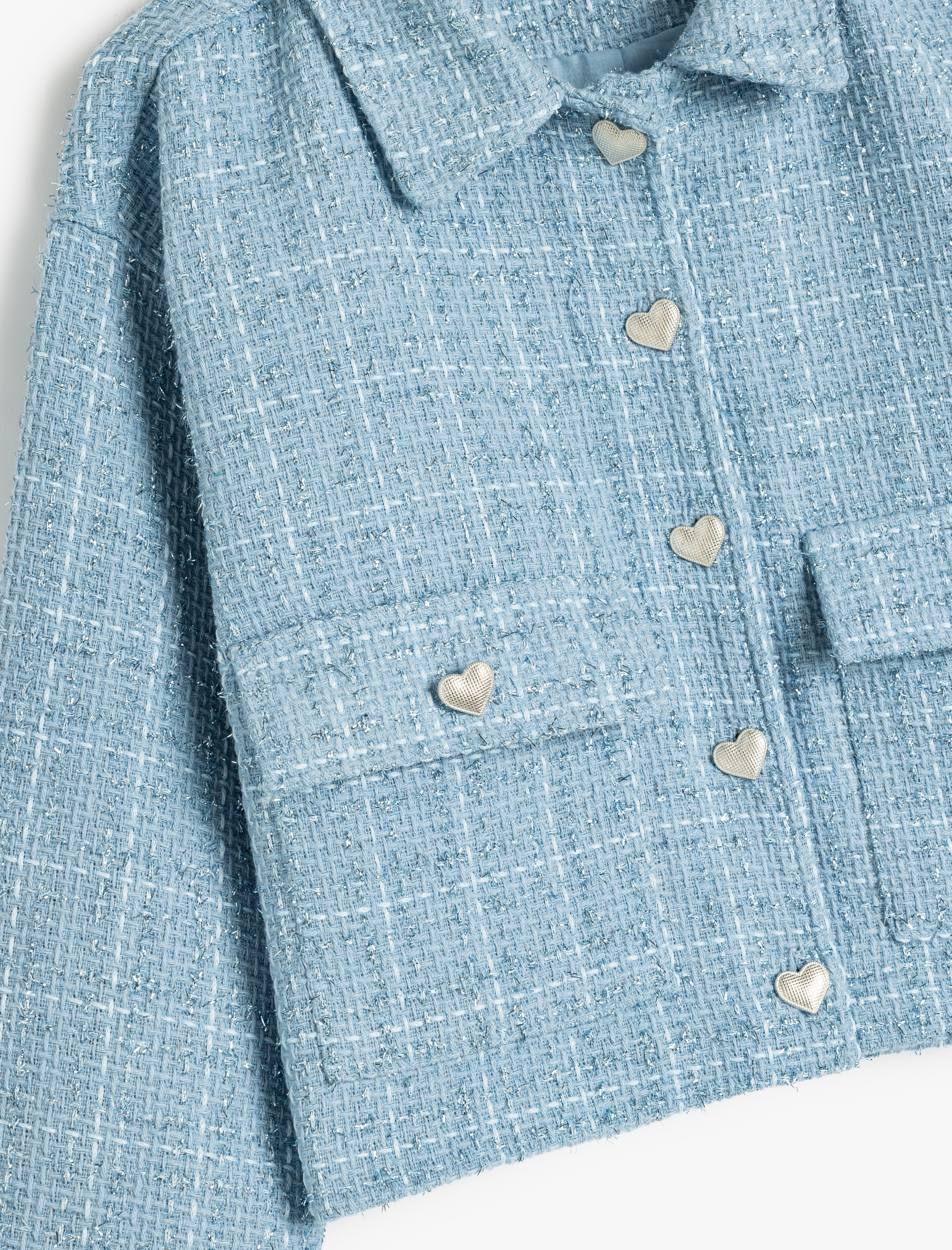  Kız Çocuk Tüvit Ceket Uzun Kollu Düğme Kapamalı Cep Detaylı