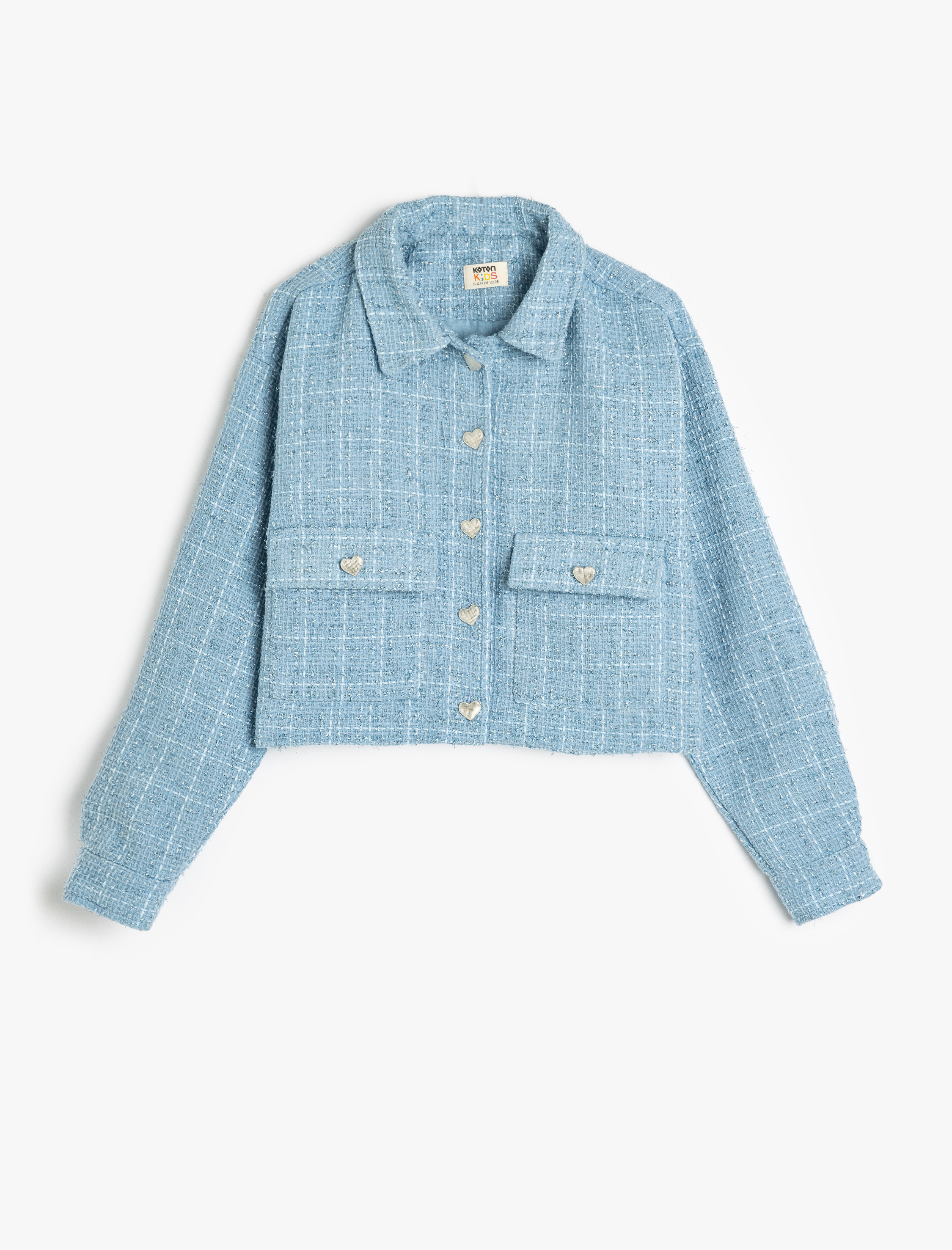  Kız Çocuk Tüvit Ceket Uzun Kollu Düğme Kapamalı Cep Detaylı