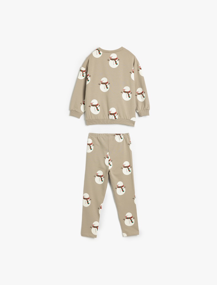 Erkek Bebek Pamuklu Kardan Adam Baskılı Uzun Kollu Şardonlu Eşofman Takımı