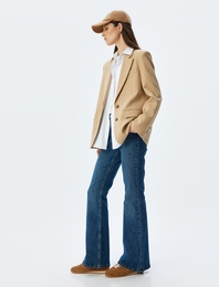 İspanyol Paça Normal Bel Skinny Fit Düğmeli Kot Pantolon - Flare Jean