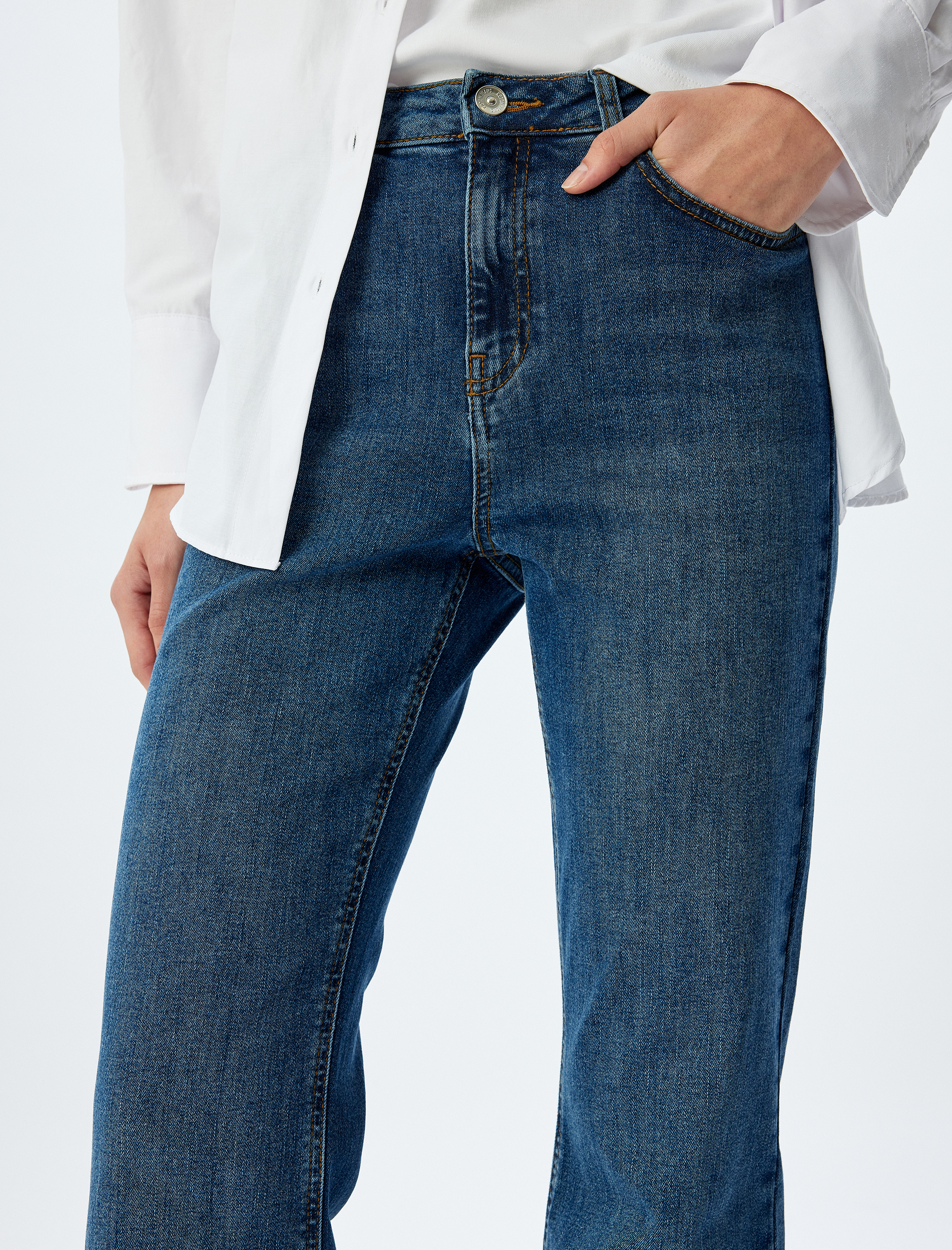   İspanyol Paça Normal Bel Skinny Fit Düğmeli Kot Pantolon - Flare Jean