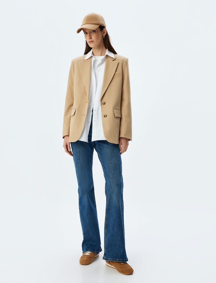  İspanyol Paça Normal Bel Skinny Fit Düğmeli Kot Pantolon - Flare Jean