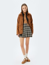 Mini Kemer Detaylı Pileli Ekoseli Etek