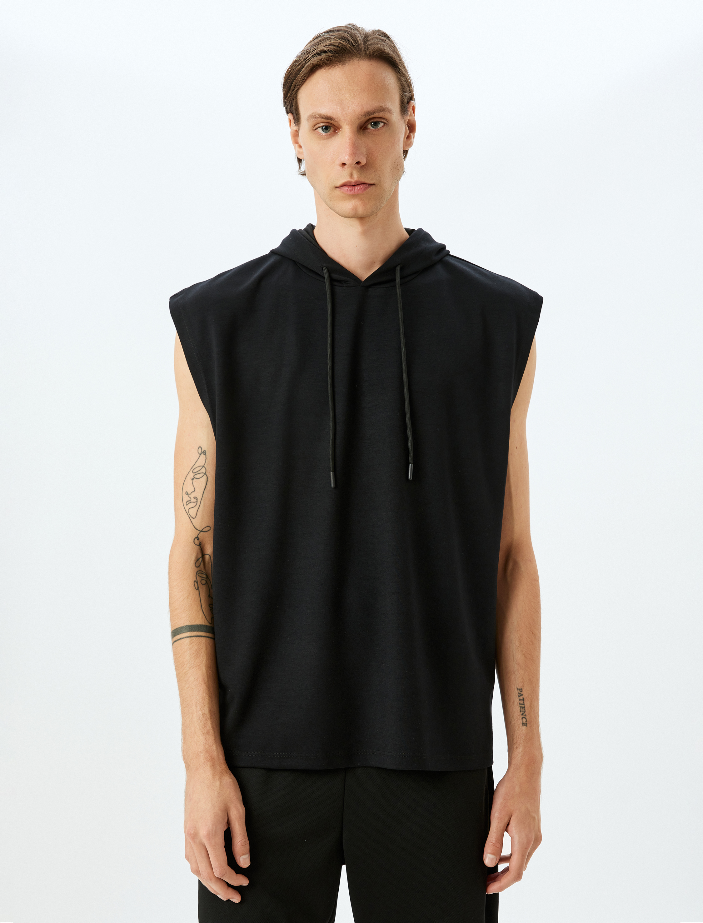   Oversize Kapşonlu Modal Karışımlı Kalın Kumaşlı Kolsuz Spor Sweatshirt