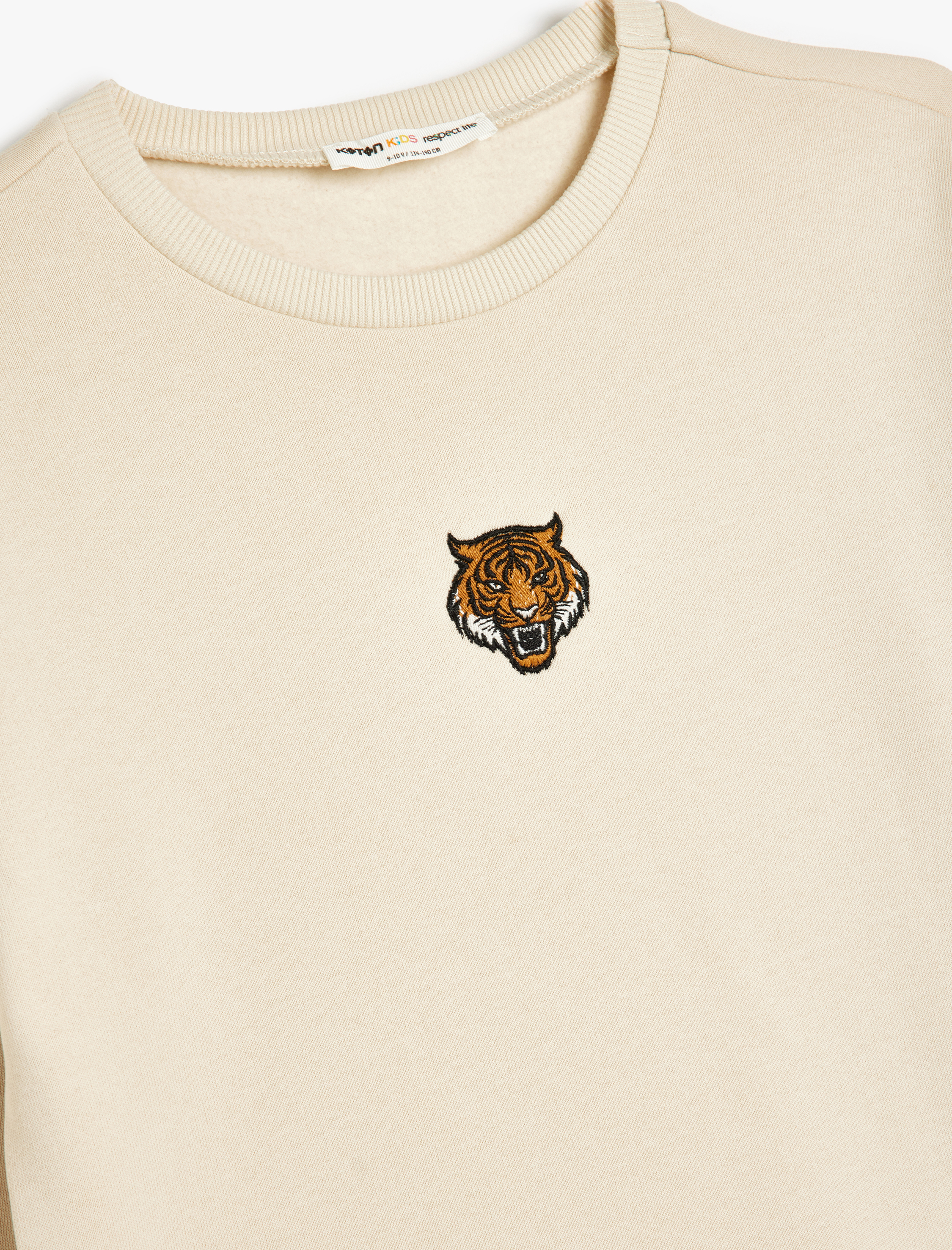  Erkek Çocuk Kaplan İşlemeli Uzun Kollu Pamuklu Oversize Sweatshirt