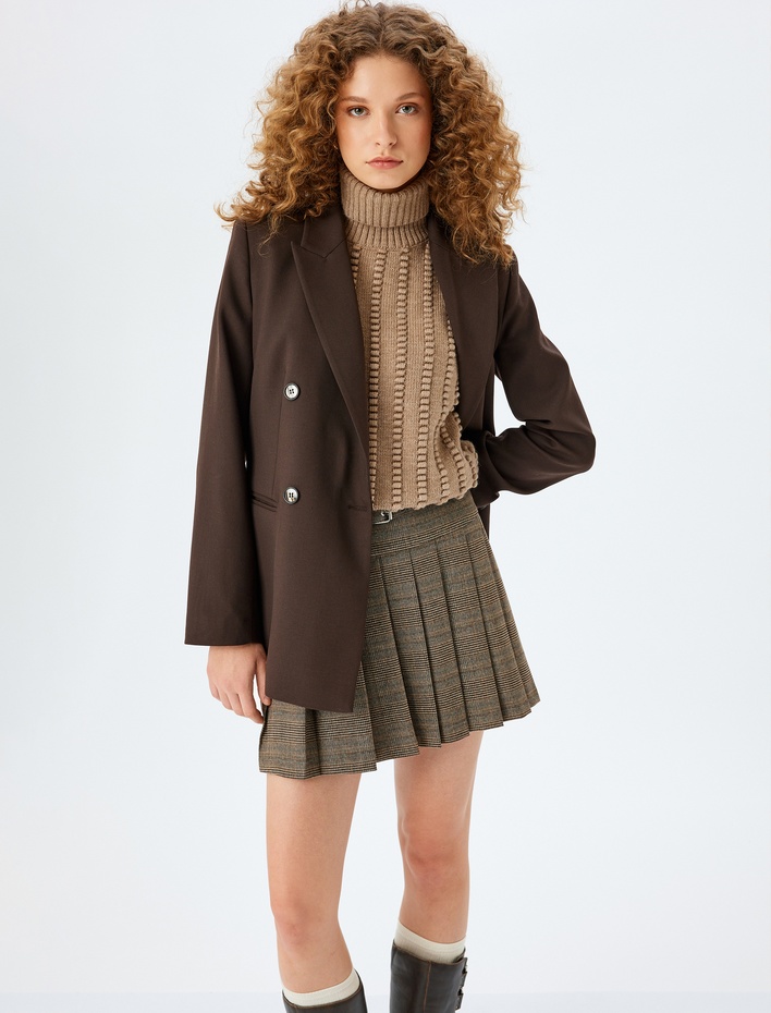  Kemer Detaylı Ekoseli Mini Pileli Etek