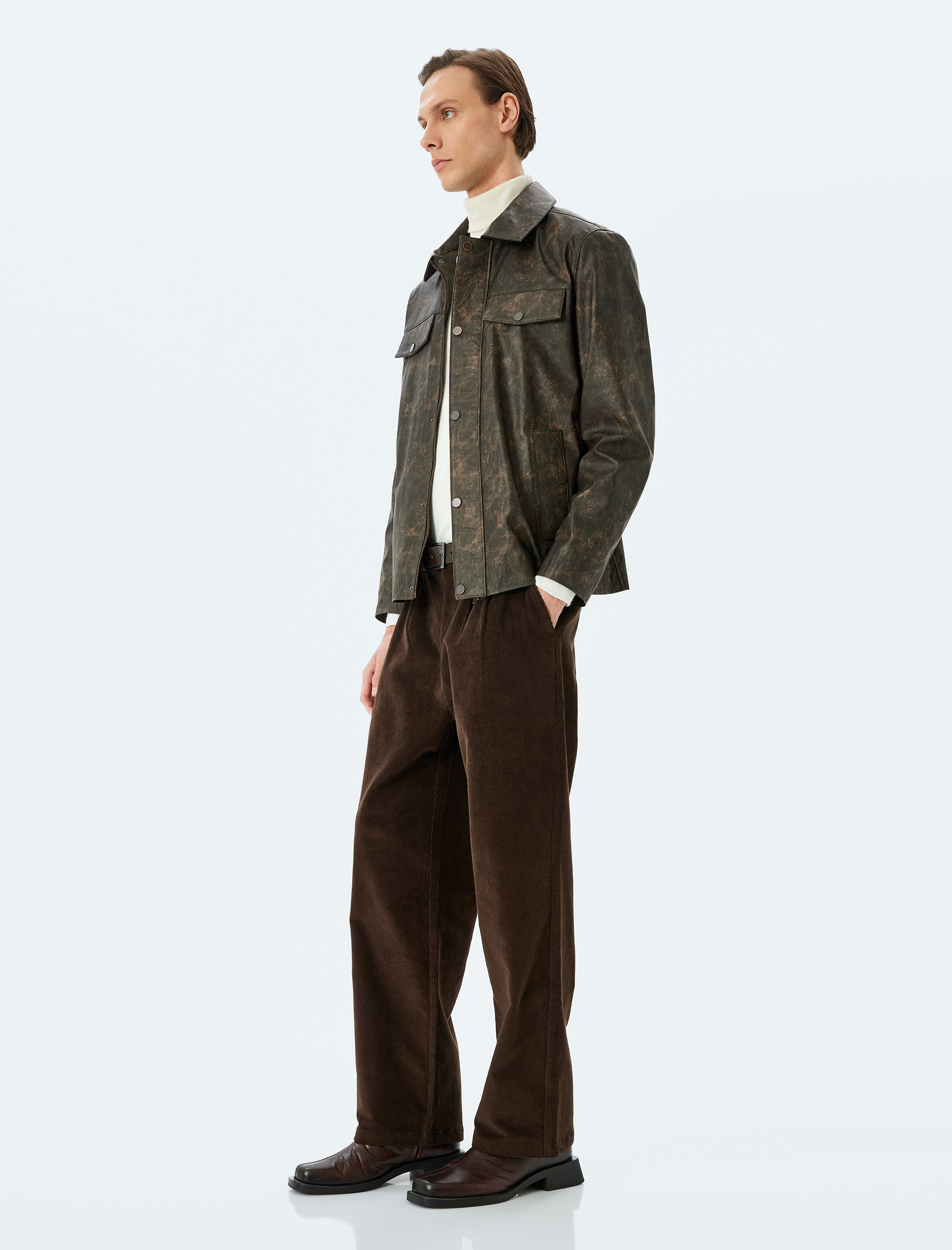   Pile Detaylı Pamuklu Fitilli Kadife Bol Baggy Pantolon