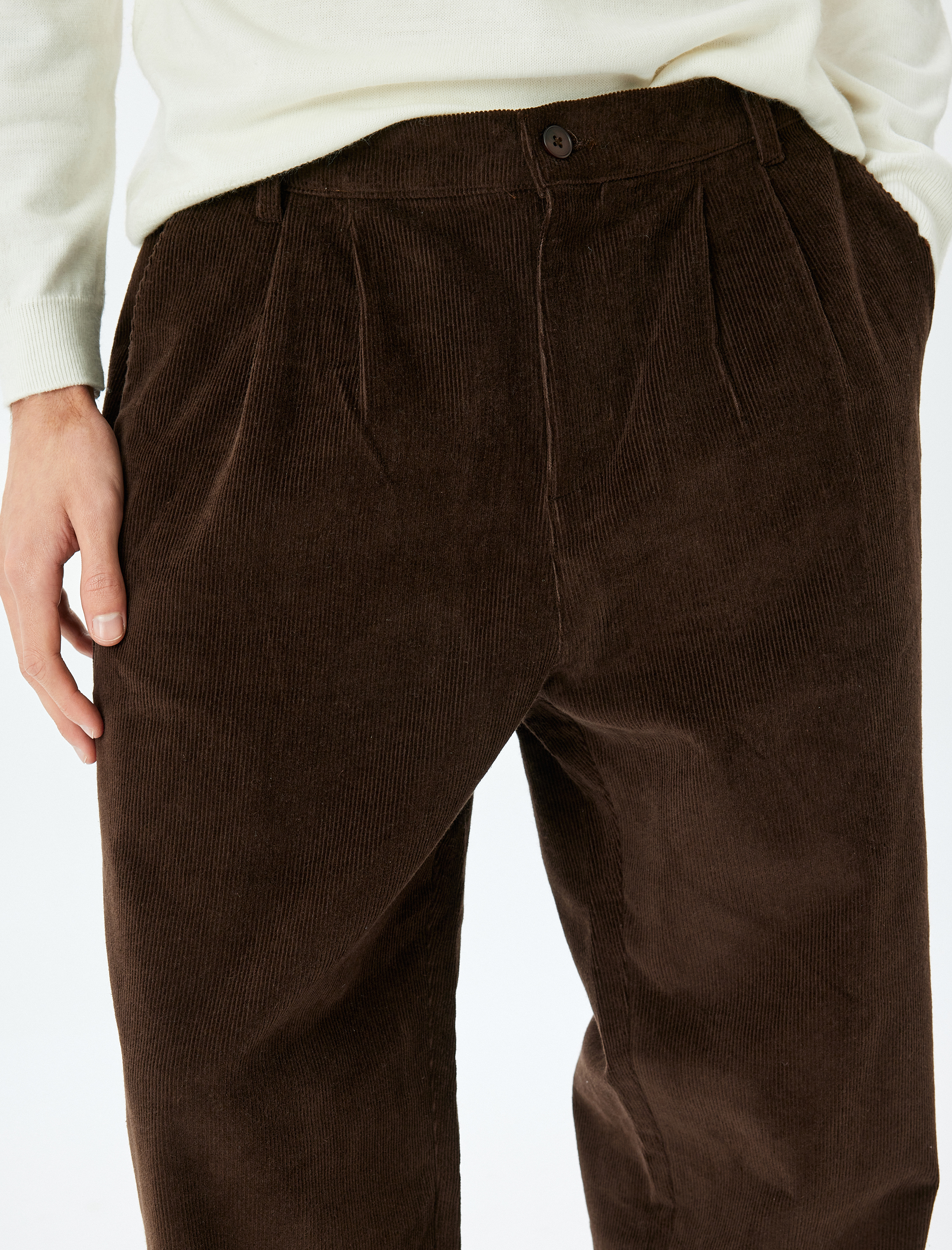   Pile Detaylı Pamuklu Fitilli Kadife Bol Baggy Pantolon