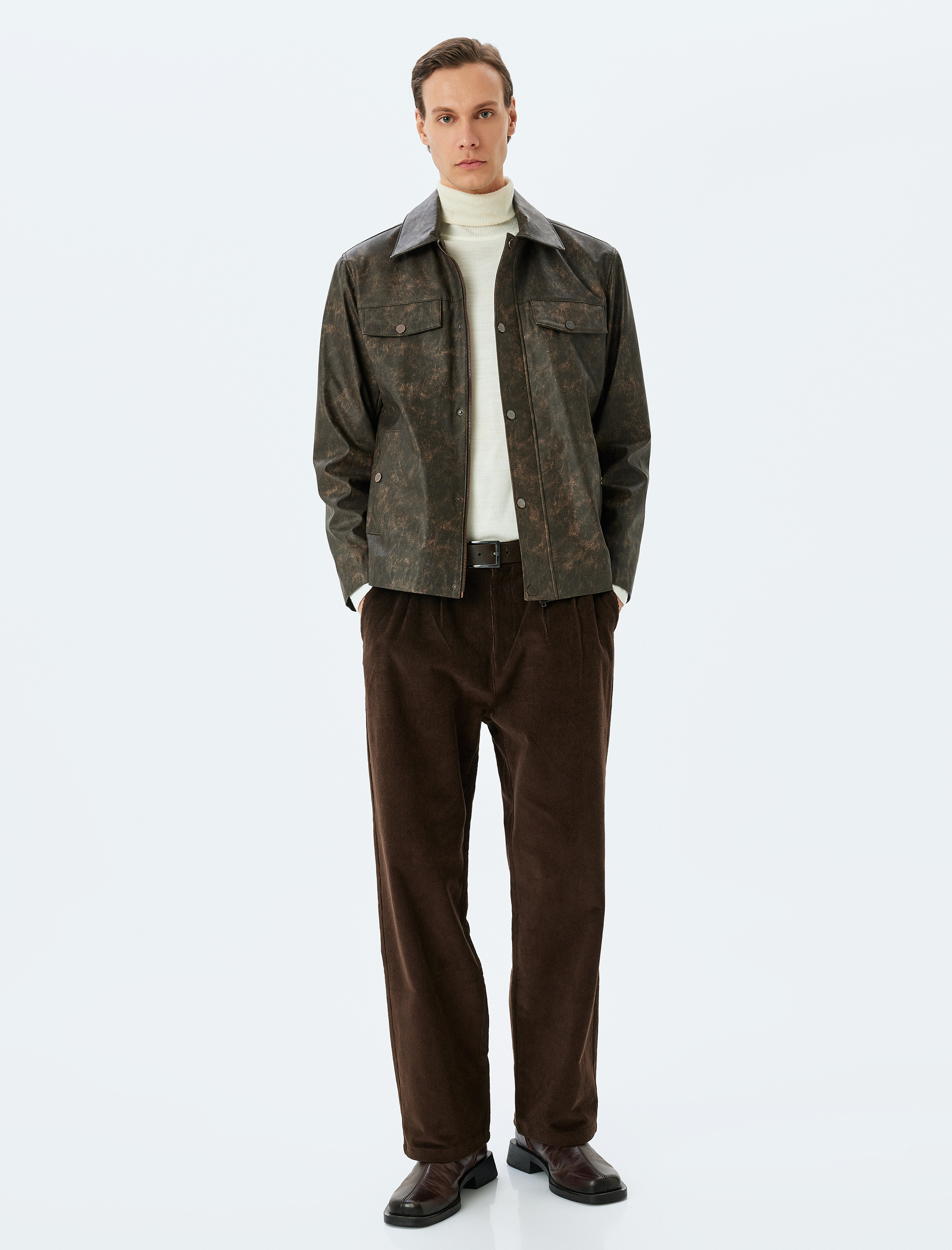   Pile Detaylı Pamuklu Fitilli Kadife Bol Baggy Pantolon