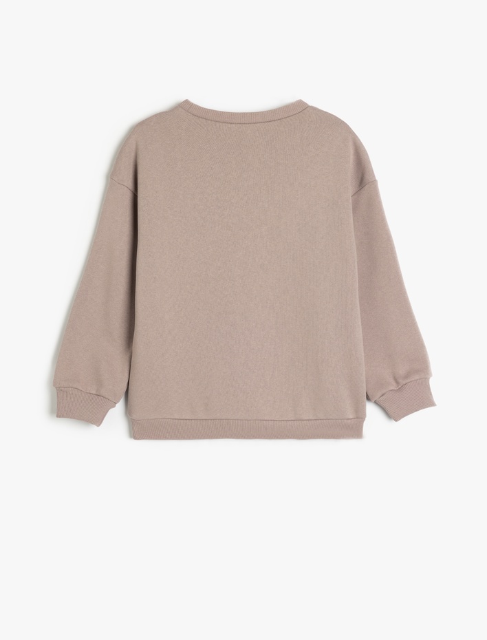 Kız Çocuk Köpek Baskılı Bisiklet Yaka Uzun Kollu Pamuklu Şardonlu Sweatshirt