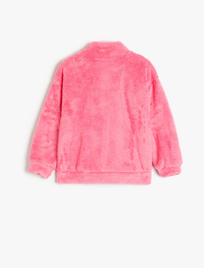 Kız Çocuk Dik Yaka Yarım Fermuarlı Peluş Sweatshirt