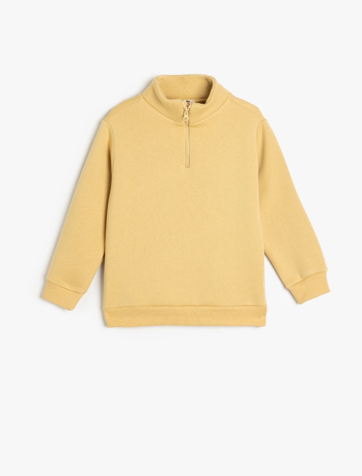 Erkek Çocuk Dik Yaka Yarım Fermuar Detaylı Uzun Kollu Şardonlu Basic Sweatshirt