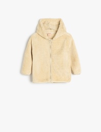 Kapşonlu Fermuar Kapamalı Uzun Kollu Polar Sweatshirt