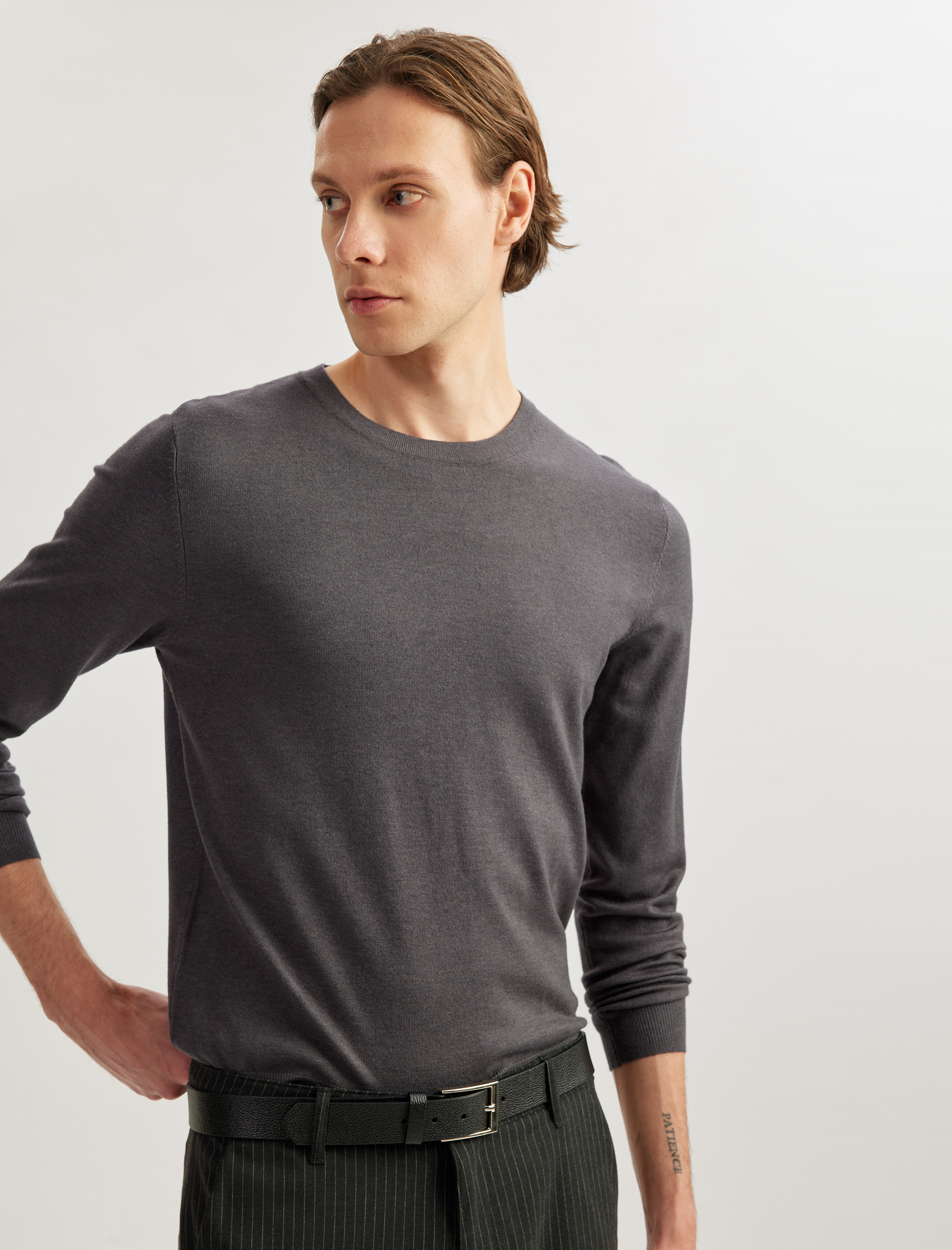   Basic Triko Sweatshirt Bisiklet Yaka Uzun Kollu