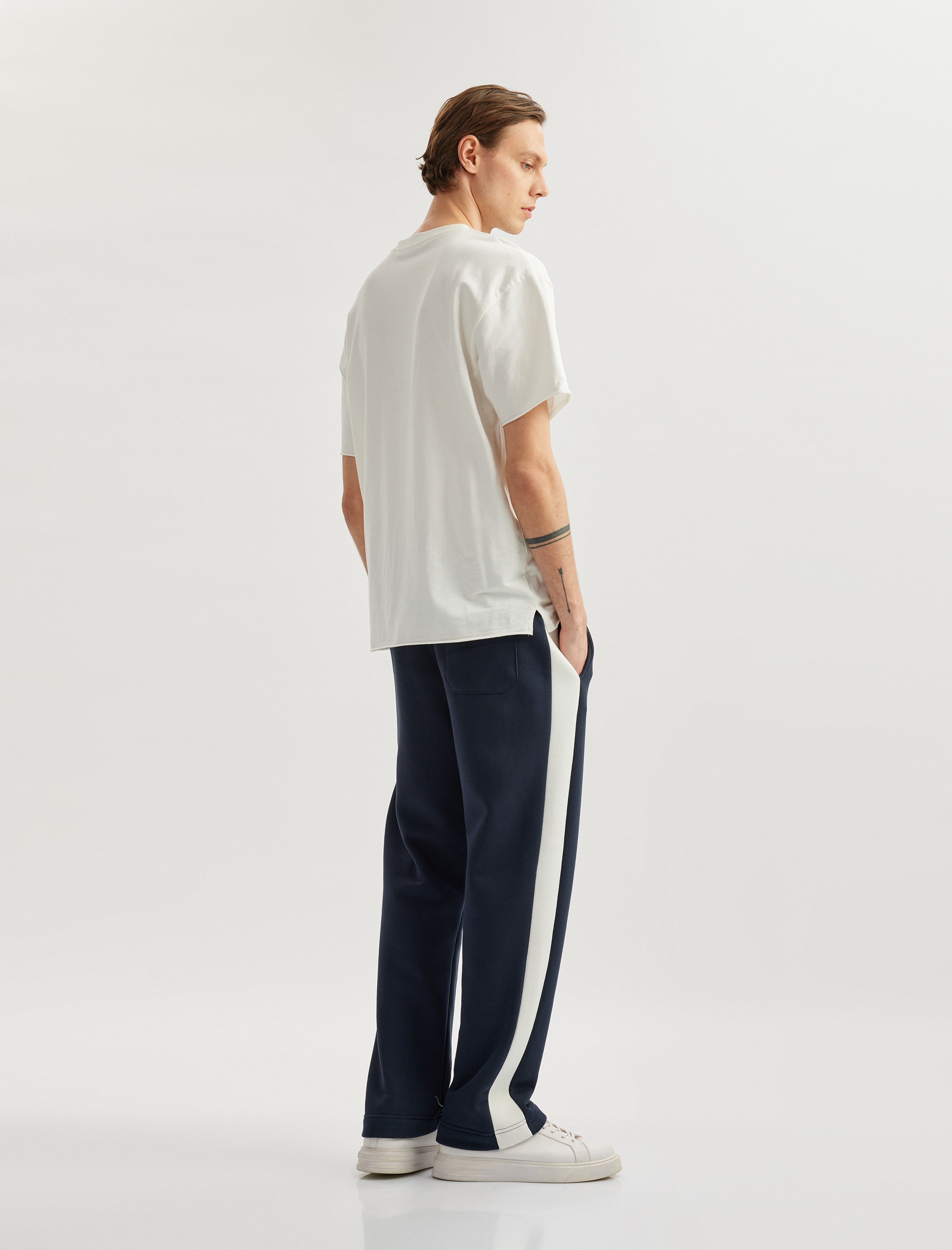   Kışlık Eşofman Altı Beli Lastikli Renk Bloklu Cep Detaylı Şardonlu Pamuk Karışımlı