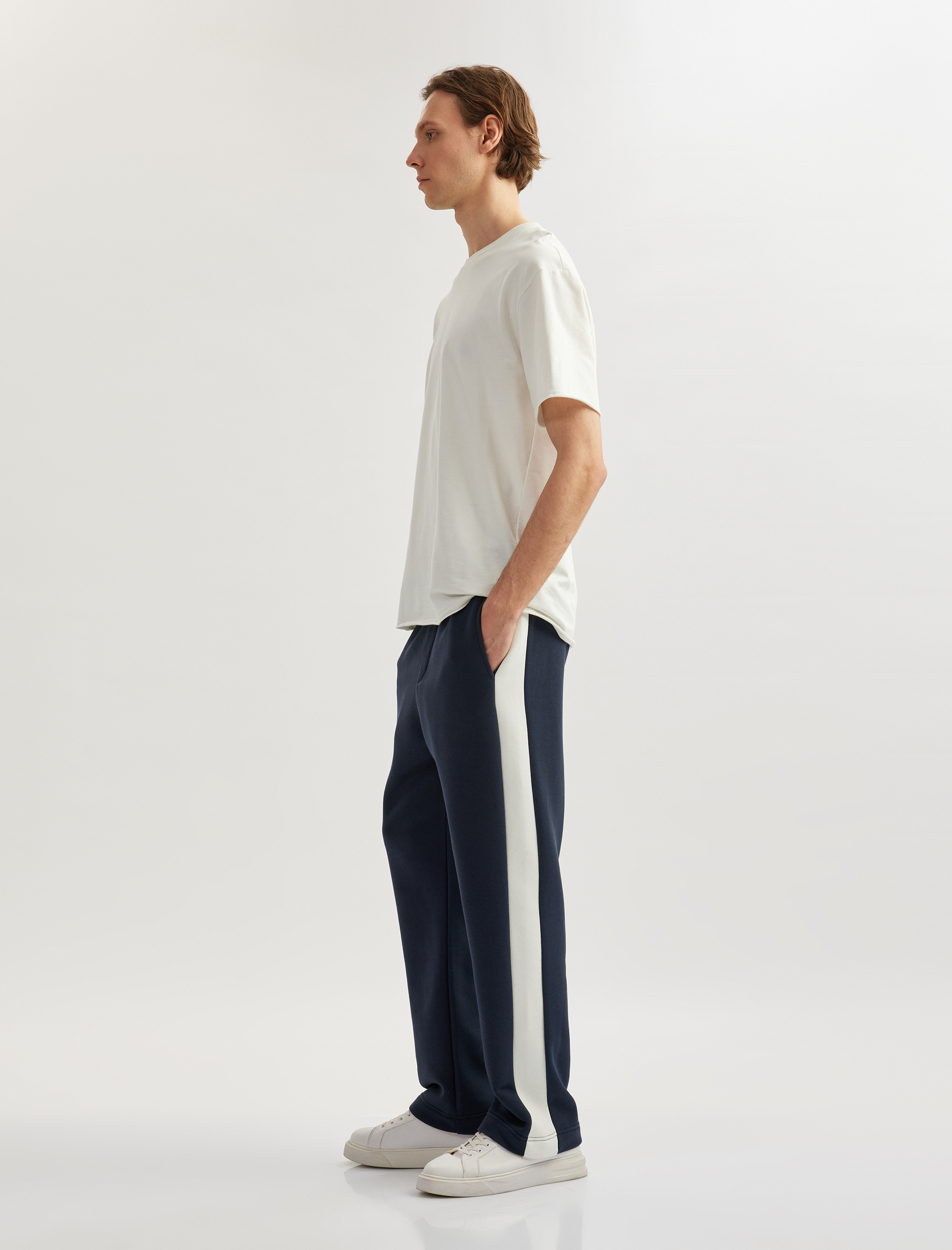   Kışlık Eşofman Altı Beli Lastikli Renk Bloklu Cep Detaylı Şardonlu Pamuk Karışımlı