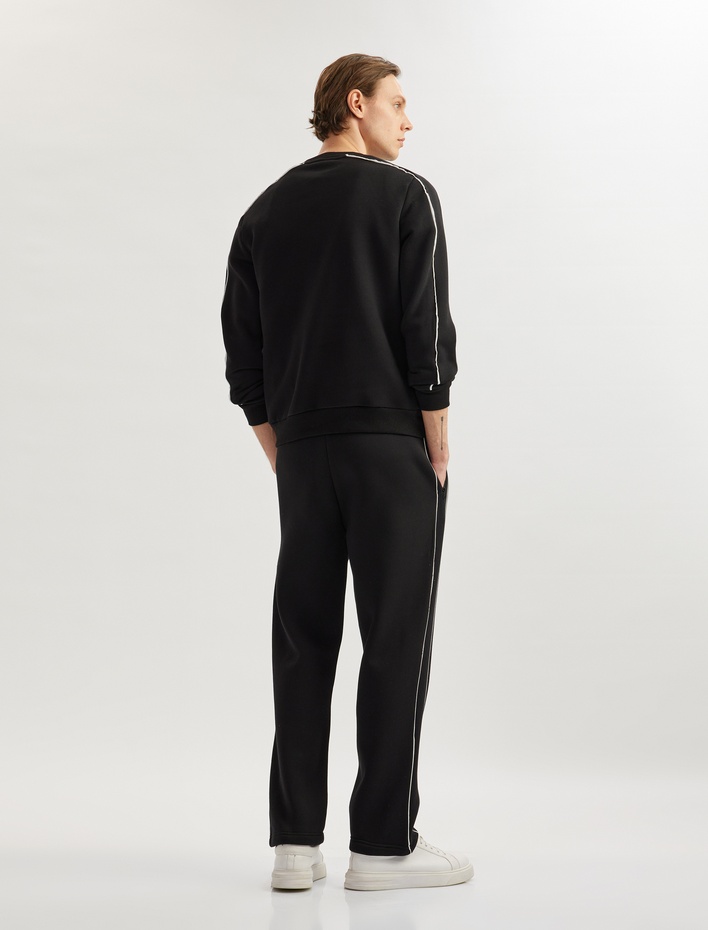  Fermuarlı Cepli Dikiş Detaylı Şardonlu Pamuk Karışımlı Beli Bağcıklı Kışlık Eşofman Altı