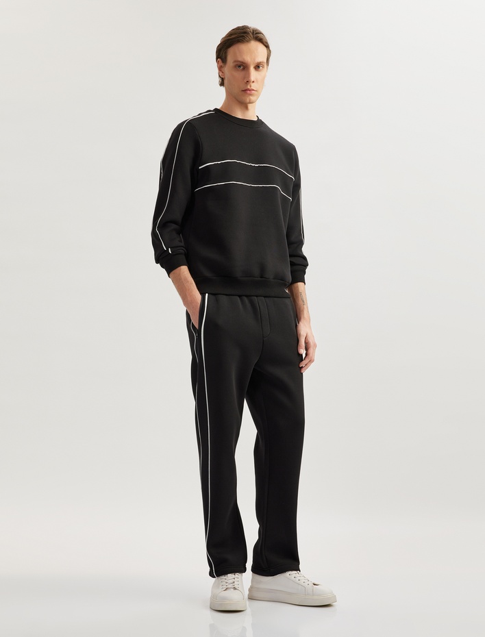  Fermuarlı Cepli Dikiş Detaylı Şardonlu Pamuk Karışımlı Beli Bağcıklı Kışlık Eşofman Altı