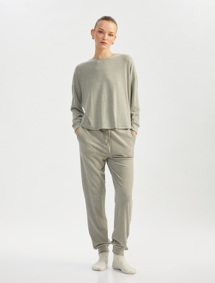  Rahat Kesim Beli Bağlamalı Yumuşak Dokulu Jogger Pijama Altı