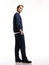 Fermuarlı Cepli Dikiş Detaylı Şardonlu Pamuk Karışımlı Beli Bağcıklı Kışlık Eşofman Altı