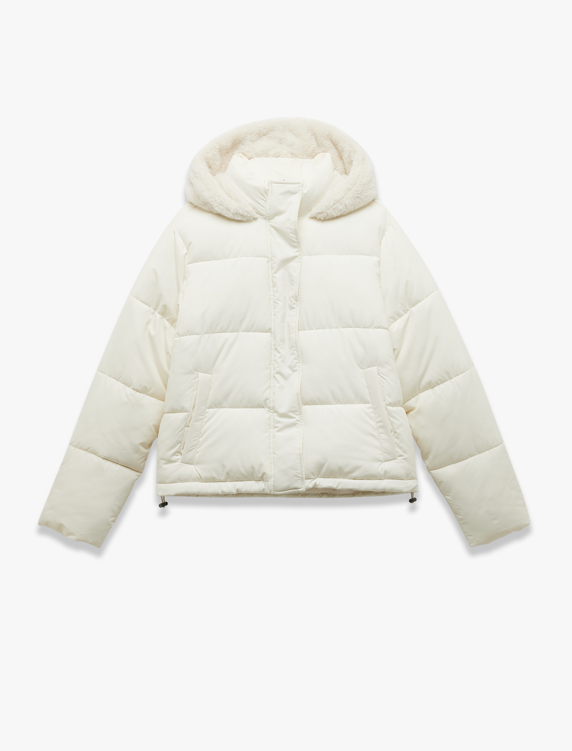   Kapüşonlu Fermuarlı İçi Peluş Çıtçıt Düğmeli Cepli Şişme Mont