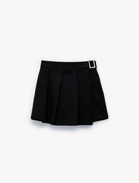 Toka Detaylı Viskon Karışımlı Pileli Şort Etek