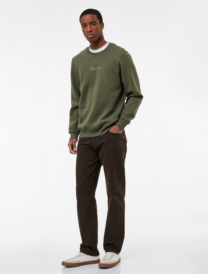  Uzun Kollu Bisiklet Yaka Şardonlu Baskılı Sweatshirt