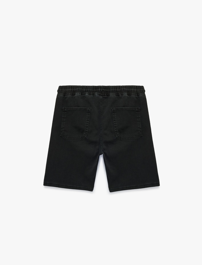  Beli Bağcıklı Cep Detaylı Denim Bermuda Şort