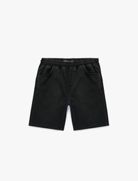 Beli Bağcıklı Cep Detaylı Denim Bermuda Şort