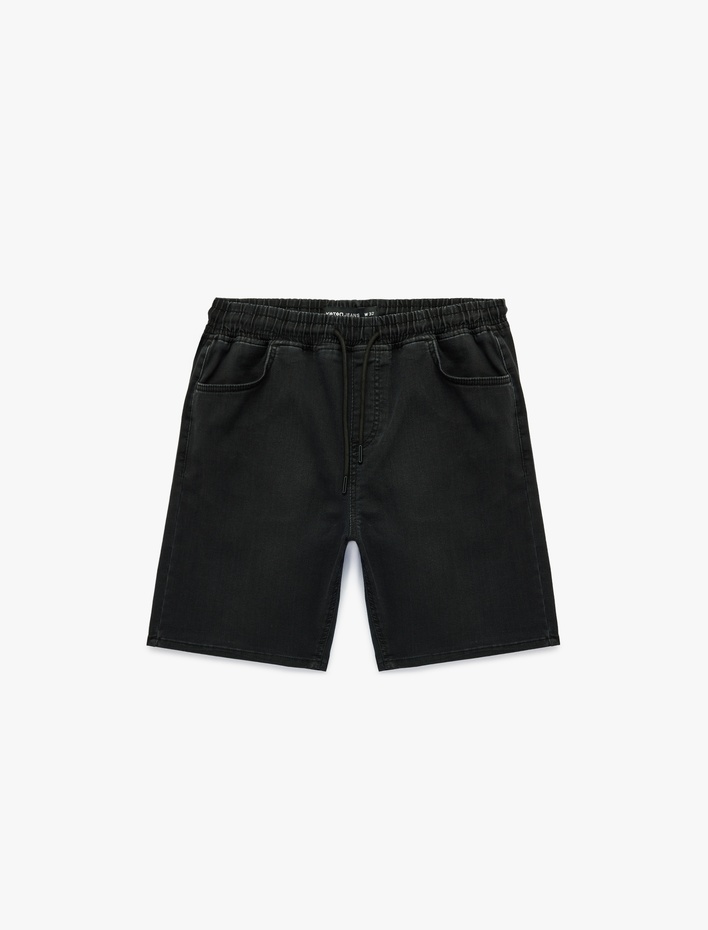  Beli Bağcıklı Cep Detaylı Denim Bermuda Şort