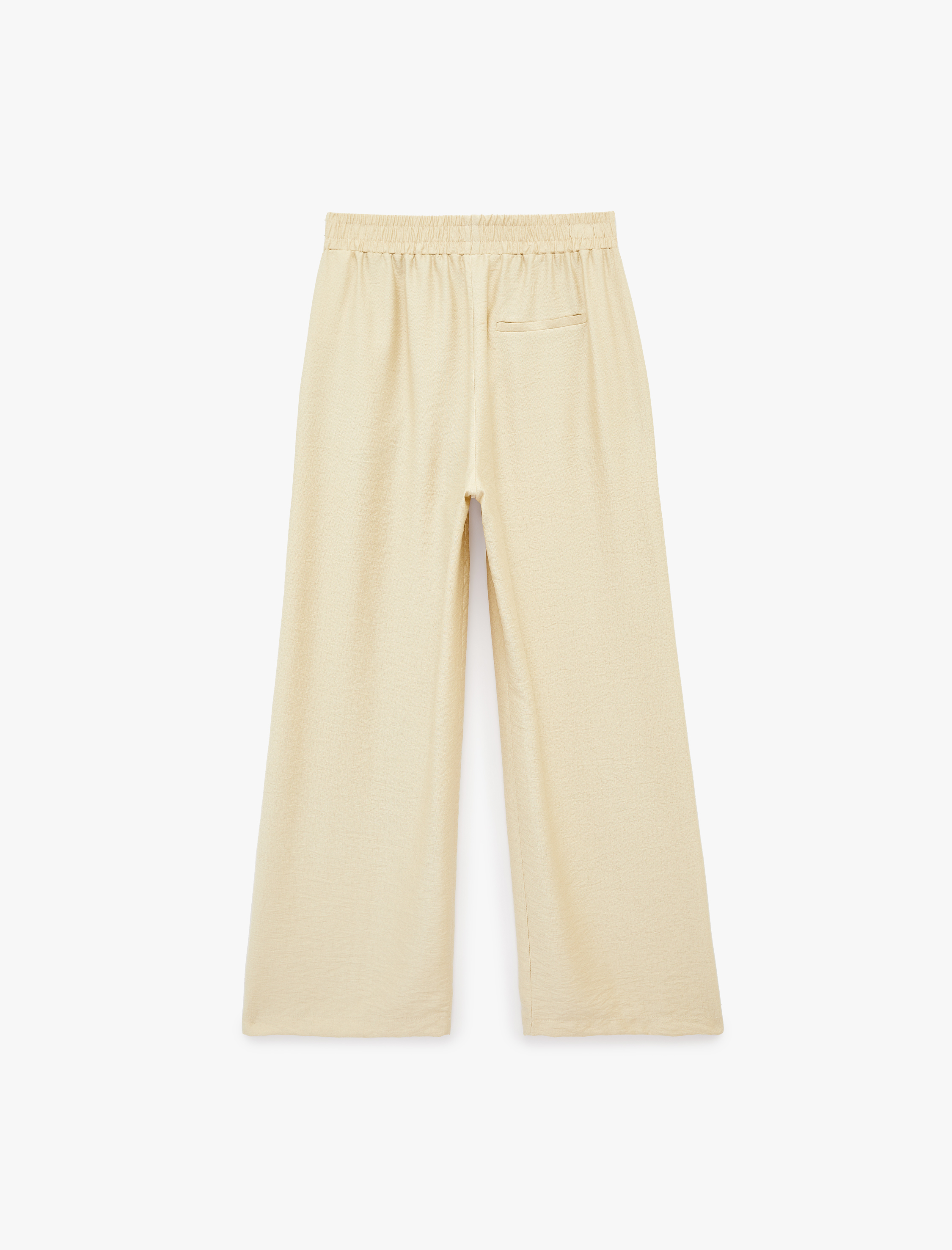   Yan Cepli Düz Bol Paça Pantolon