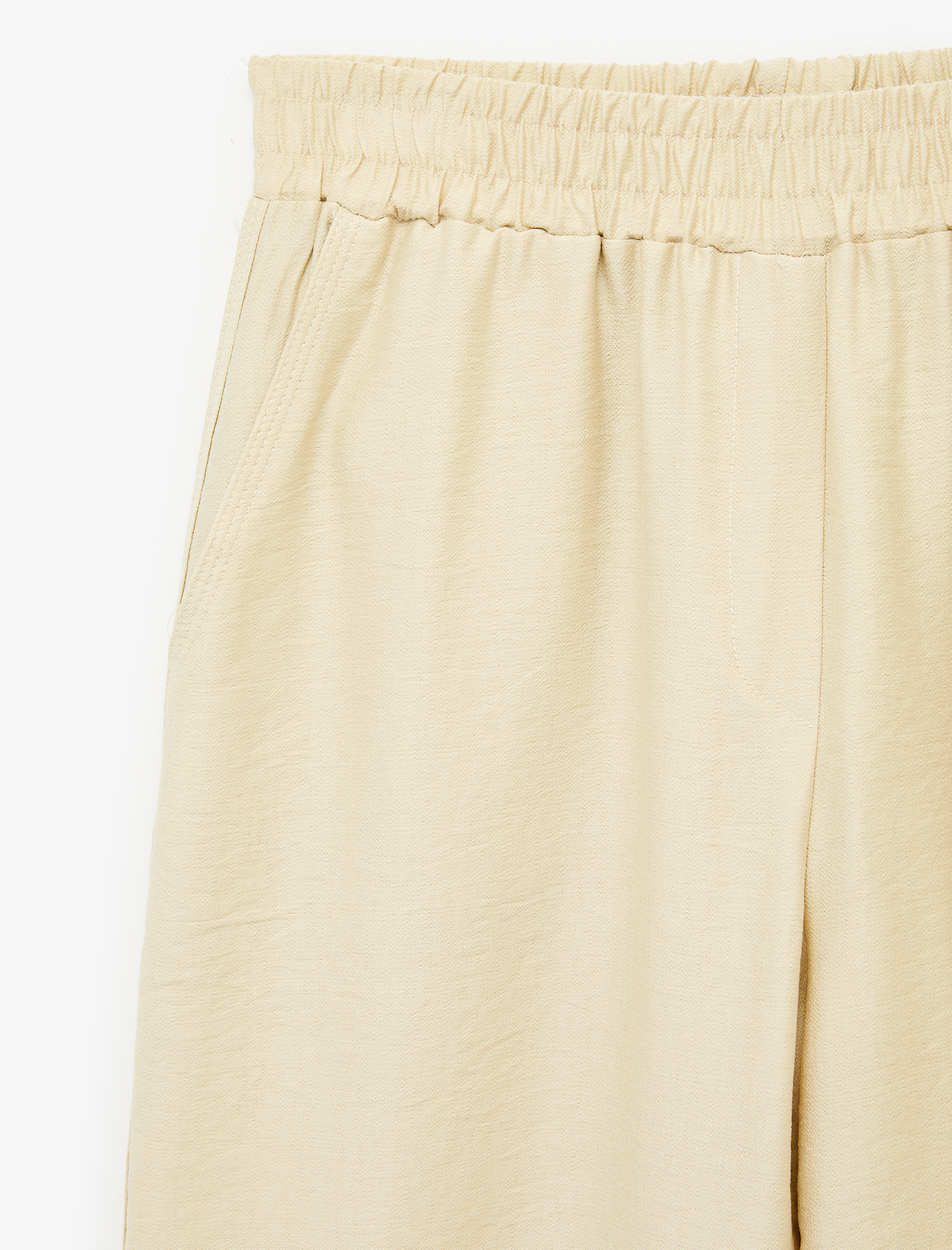   Yan Cepli Düz Bol Paça Pantolon