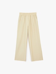 Yan Cepli Düz Bol Paça Pantolon