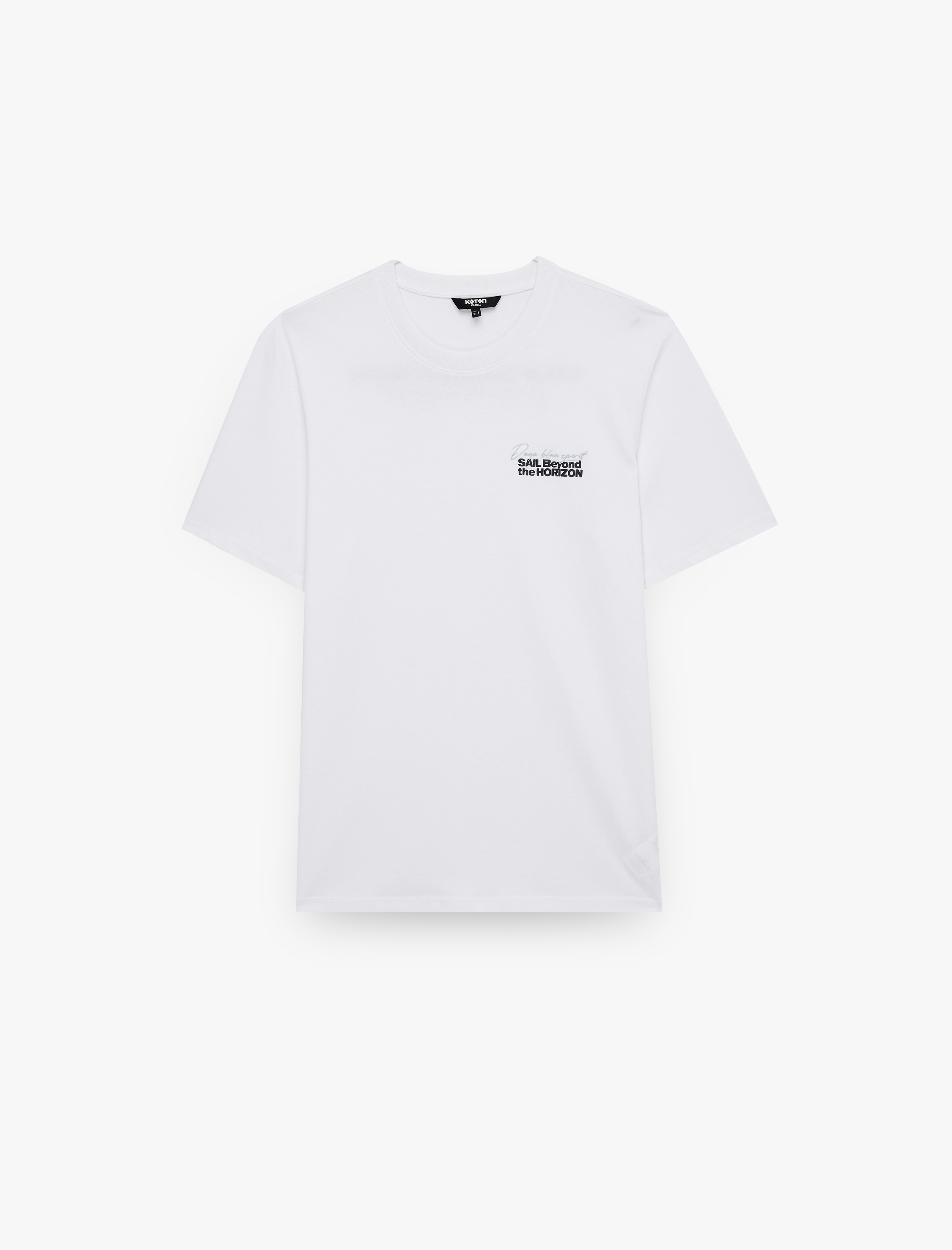   Kısa Kollu Bisiklet Yaka Pamuklu Nakışlı Arkası Baskılı Tişört