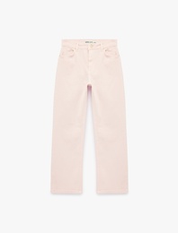 Normal Bel Dar Kalıp Pamuklu Düğmeli Kısa İspanyol Paça Pantolon -  Kick Flare Jeans