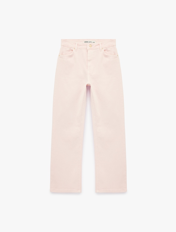  Normal Bel Dar Kalıp Pamuklu Düğmeli Kısa İspanyol Paça Pantolon -  Kick Flare Jeans