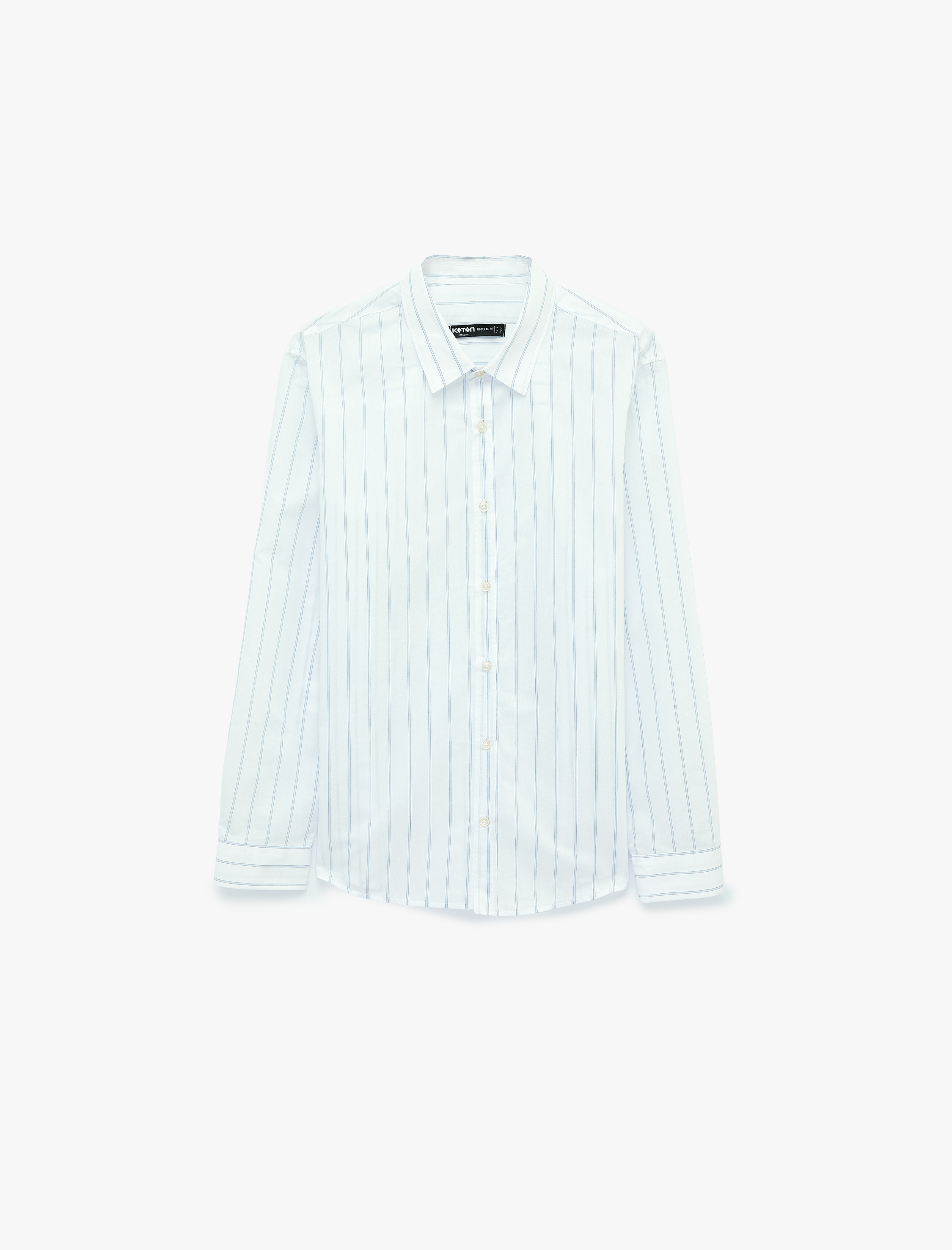   Düğmeli Pamuklu Regular Fit Uzun Kollu Klasik Yaka Çizgili Gömlek