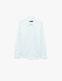 Düğmeli Pamuklu Regular Fit Uzun Kollu Klasik Yaka Çizgili Gömlek