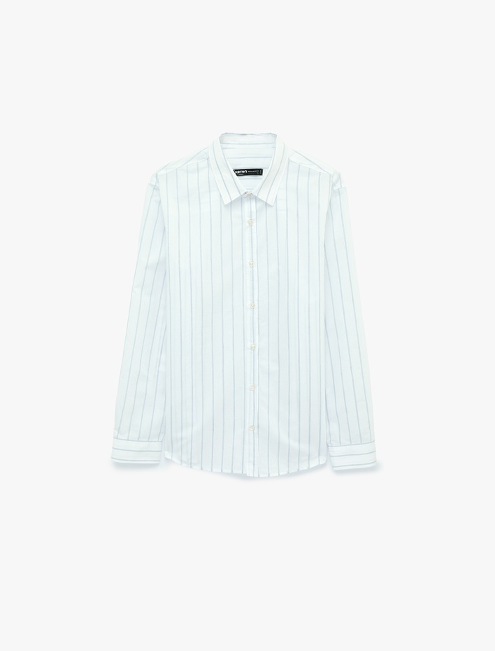  Düğmeli Pamuklu Regular Fit Uzun Kollu Klasik Yaka Çizgili Gömlek