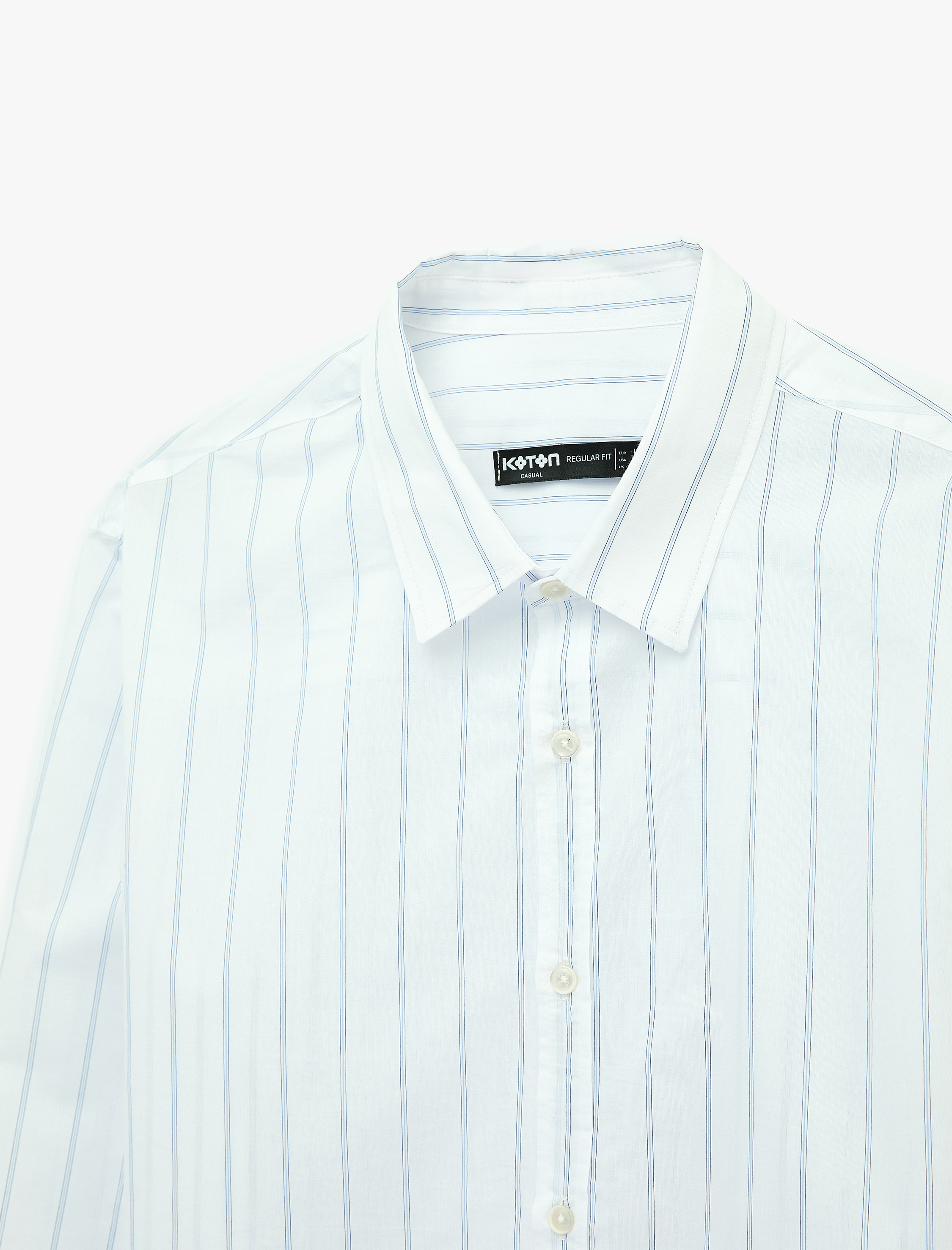   Düğmeli Pamuklu Regular Fit Uzun Kollu Klasik Yaka Çizgili Gömlek