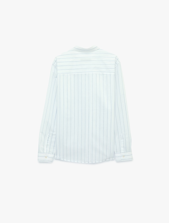  Düğmeli Pamuklu Regular Fit Uzun Kollu Klasik Yaka Çizgili Gömlek