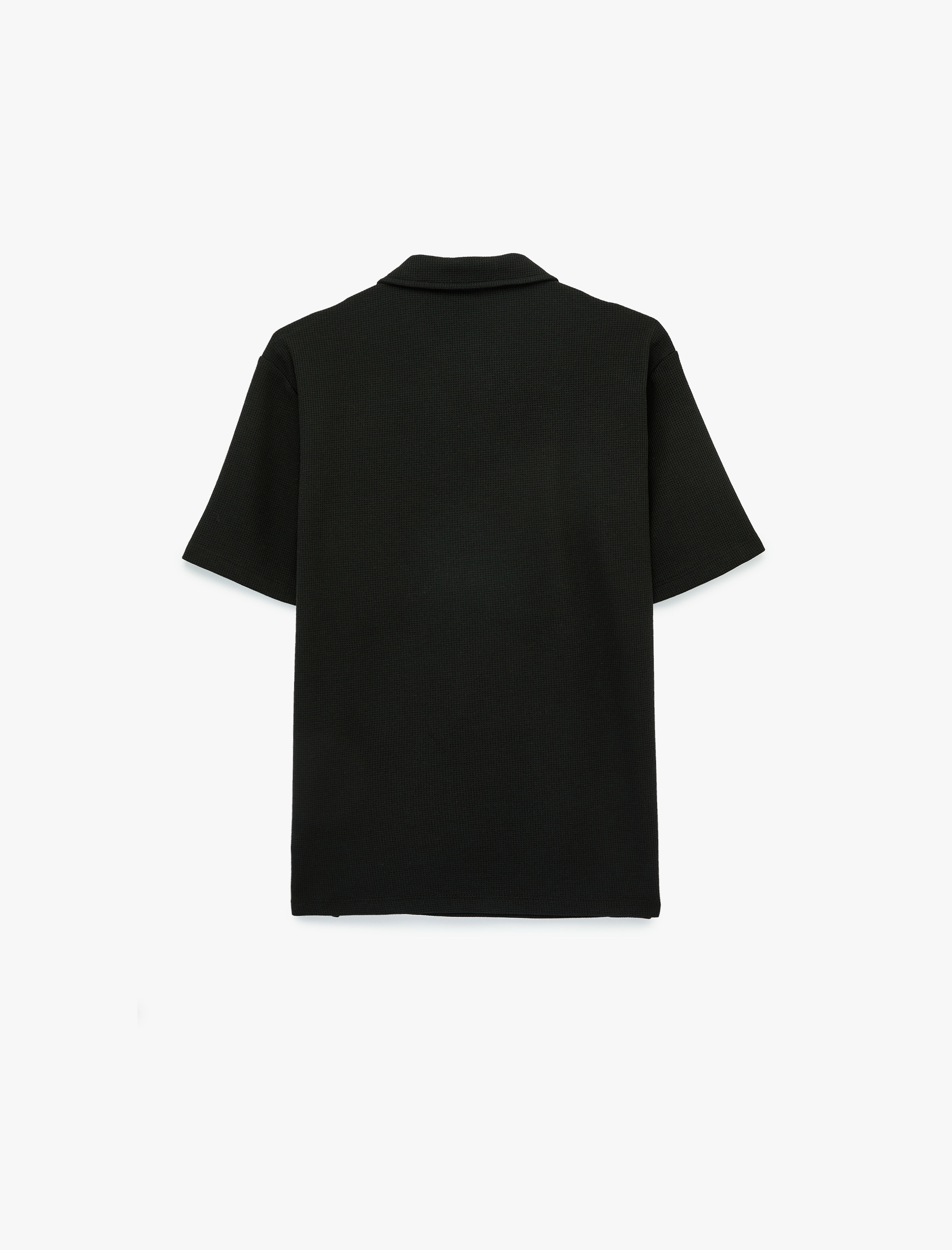   Regular Fit Kısa Kollu Waffle Dokulu Yarım Fermuarlı Polo Yaka Tişört