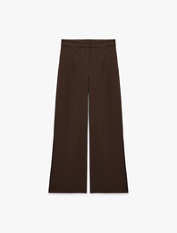 Yüksek Bel Cep Detaylı Geniş Paça Kumaş Pantolon