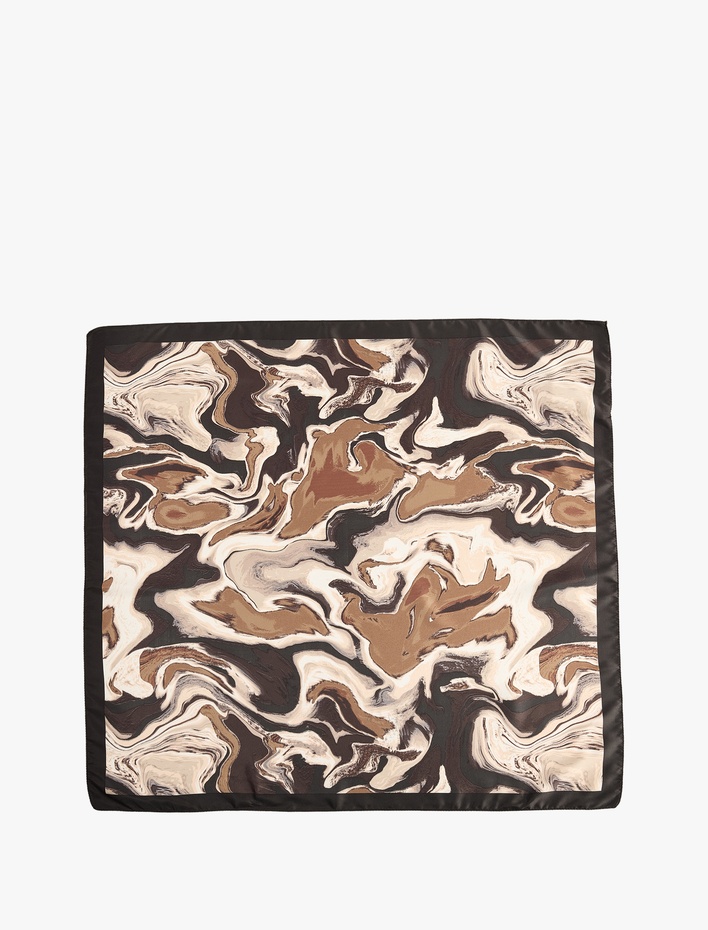 Kadın Soyut Desenli Saten Kare Fular