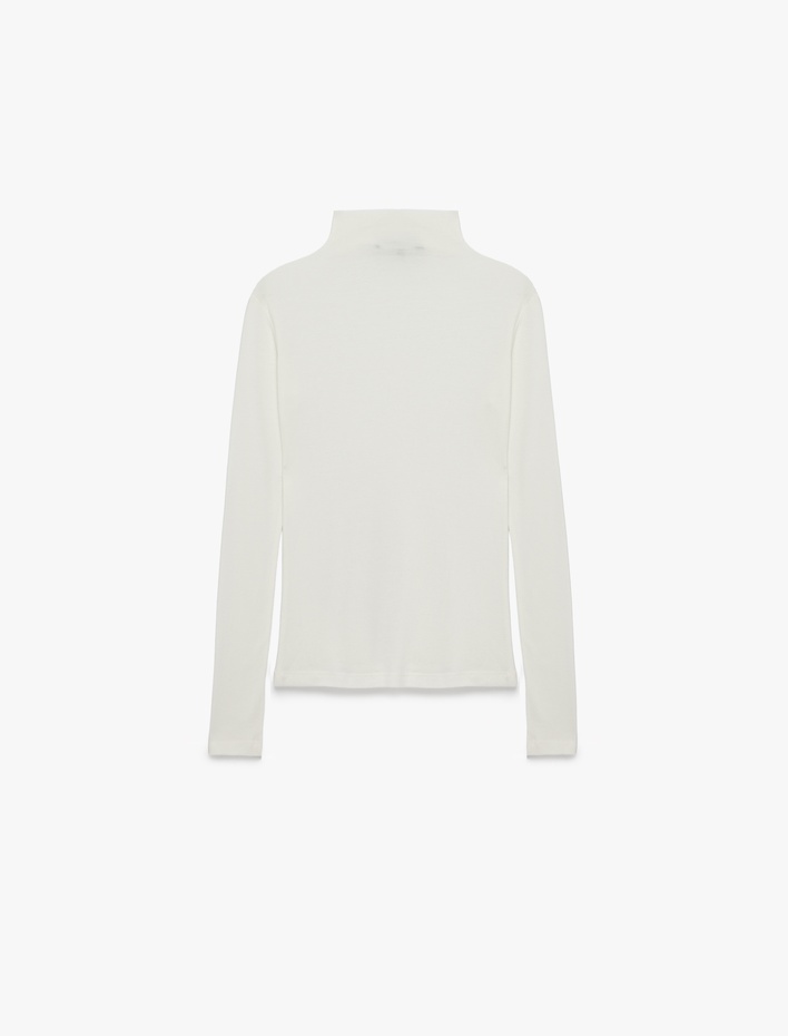  Koyun Yünü Karışımlı Slim Fit Uzun Kollu Dik Yaka Tişört