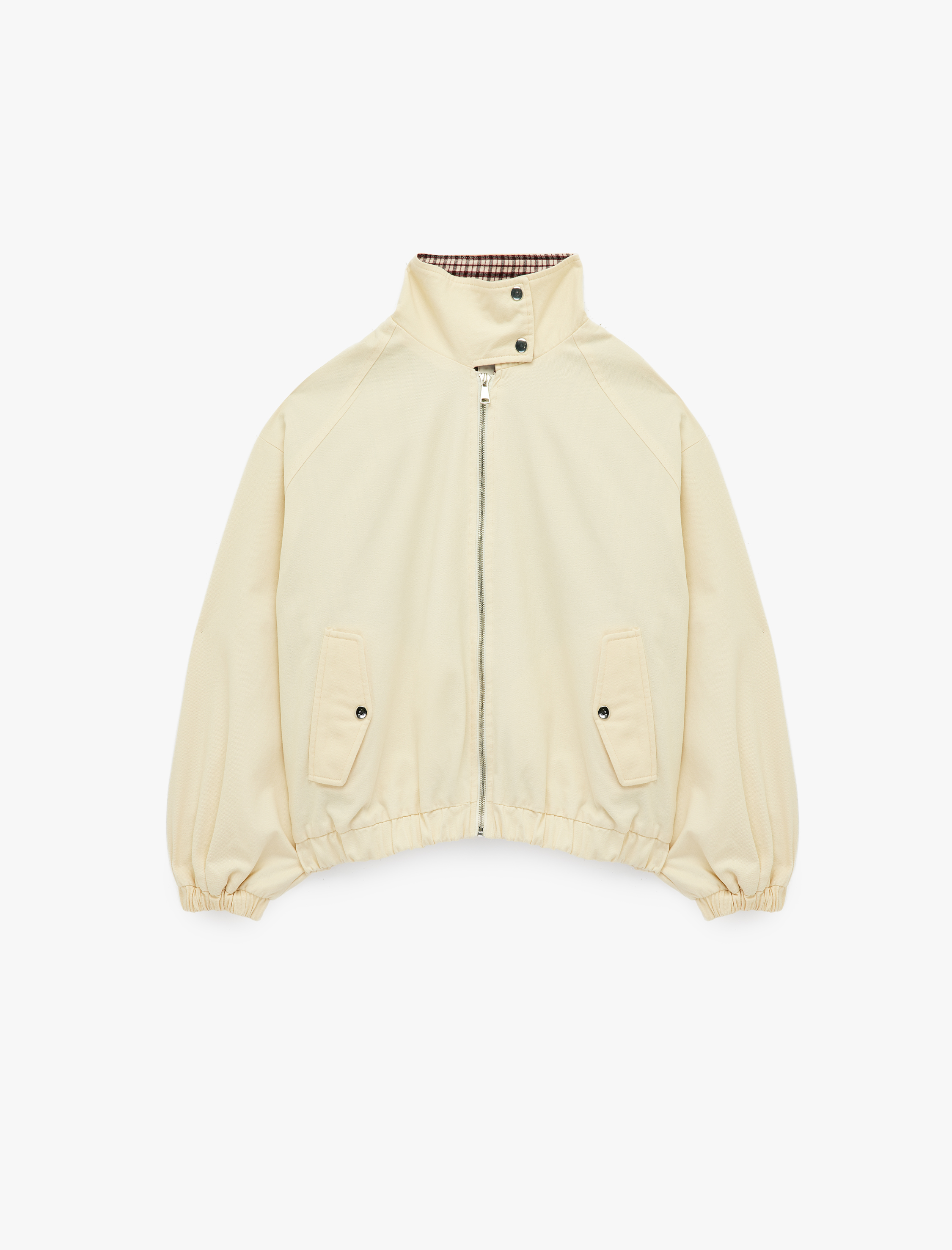   Pamuklu Uzun Kollu Dik Yaka Fermuarlı Cepli Mevsimlik Ceket