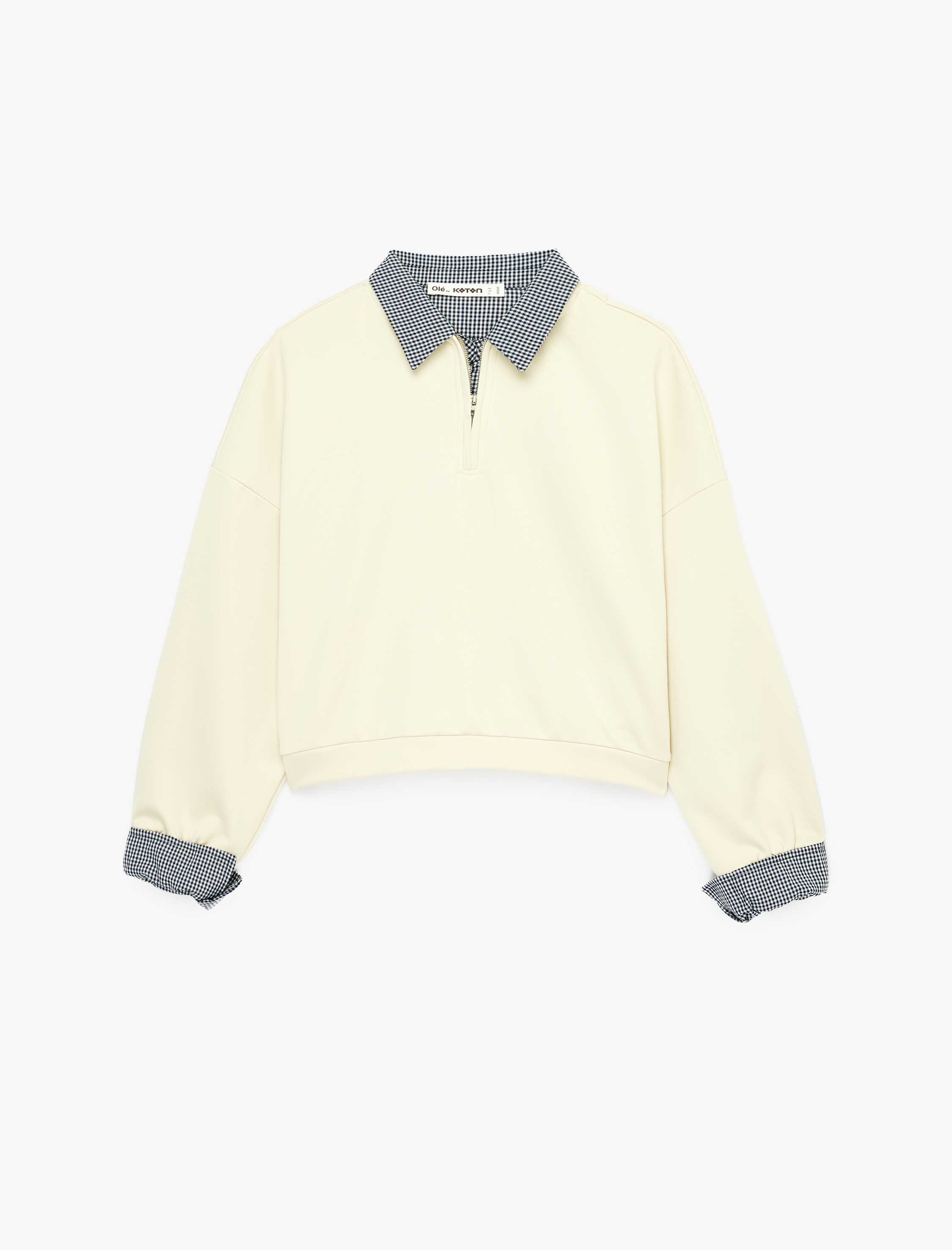   Rahat Kalıp Uzun Kollu Kareli Yaka Detaylı Yarım Fermuarlı Sweatshirt