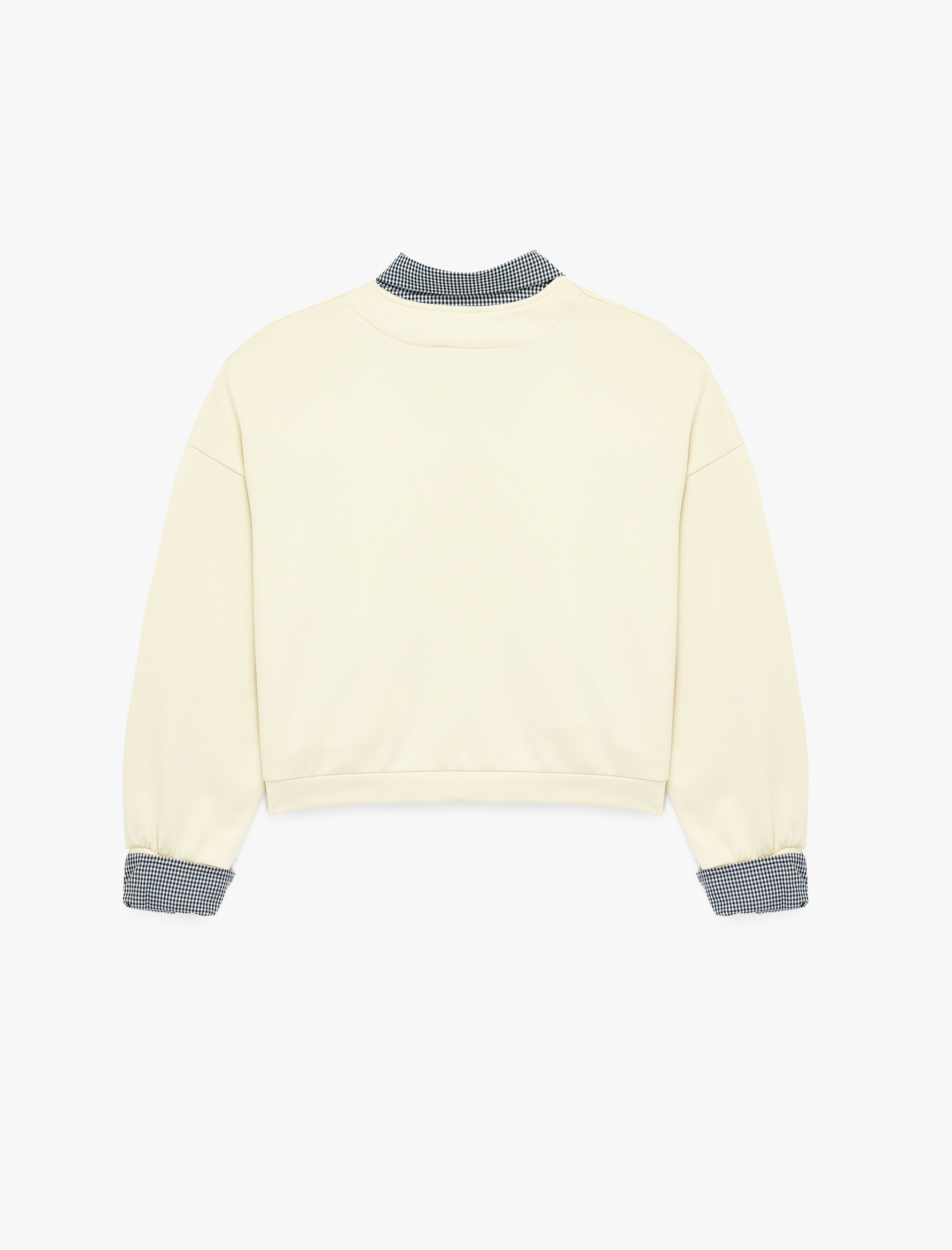   Rahat Kalıp Uzun Kollu Kareli Yaka Detaylı Yarım Fermuarlı Sweatshirt