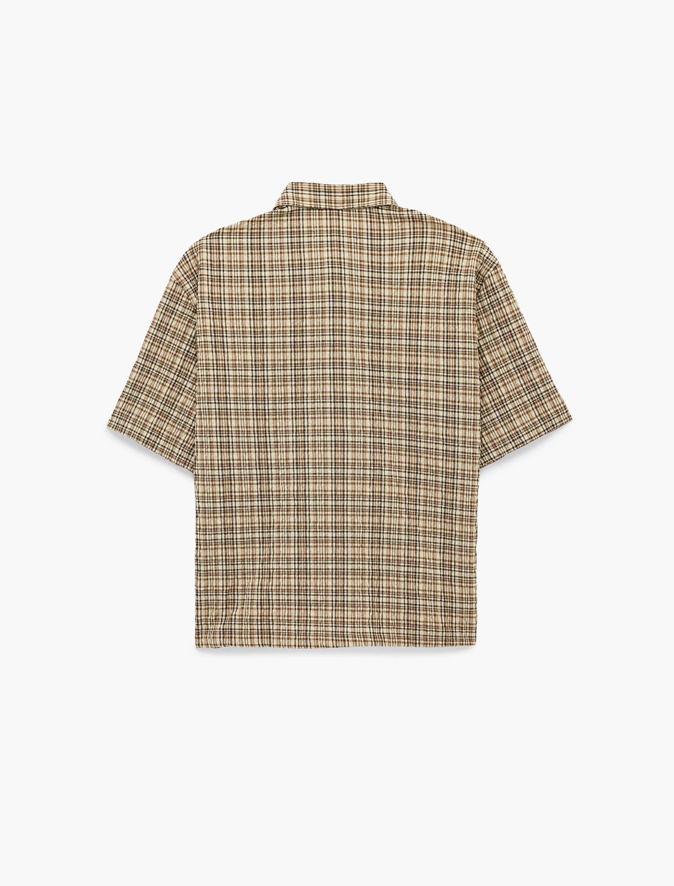   Rahat Kalıp Cep Detaylı Kısa Kollu Klasik Yaka Gofre Kumaş Kareli Gömlek