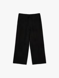 Rahat Kalıp Beli Bağcıklı Viskon Geniş Paça Pantolon